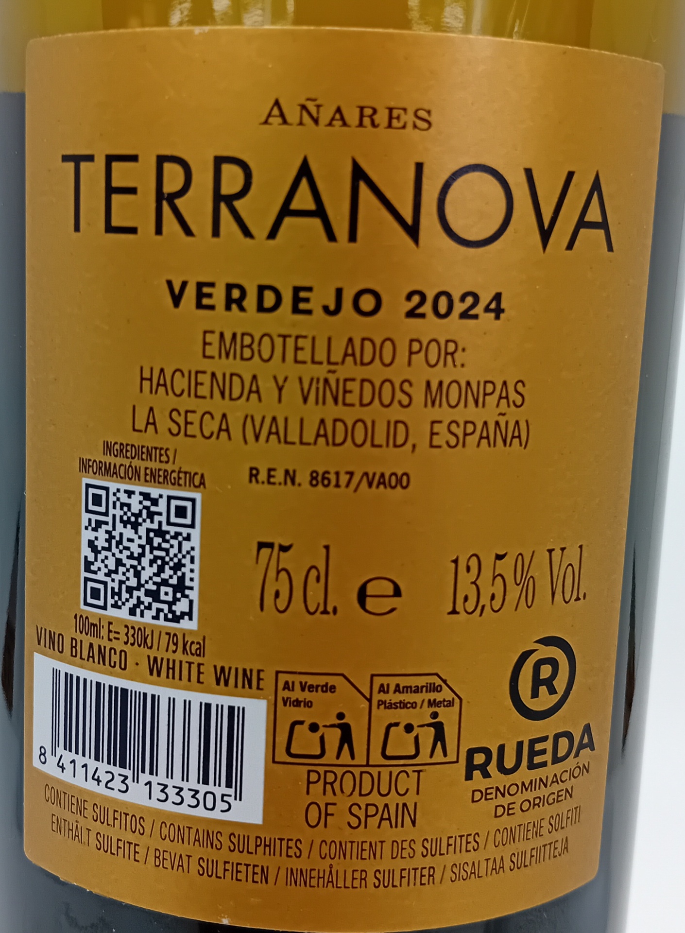 Vino Blanco D.O. Rueda 100% Verdejo AÑARES TERRANOVA de Bodegas Olarra