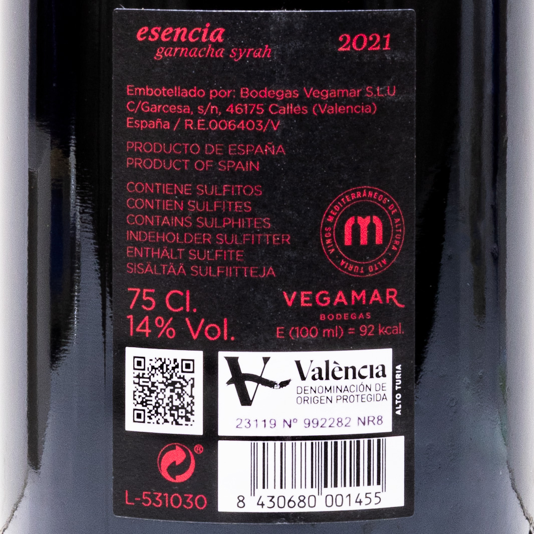 VINO TINTO DE AUTOR ESENCIA VEGAMAR GARNACHA SYRAH