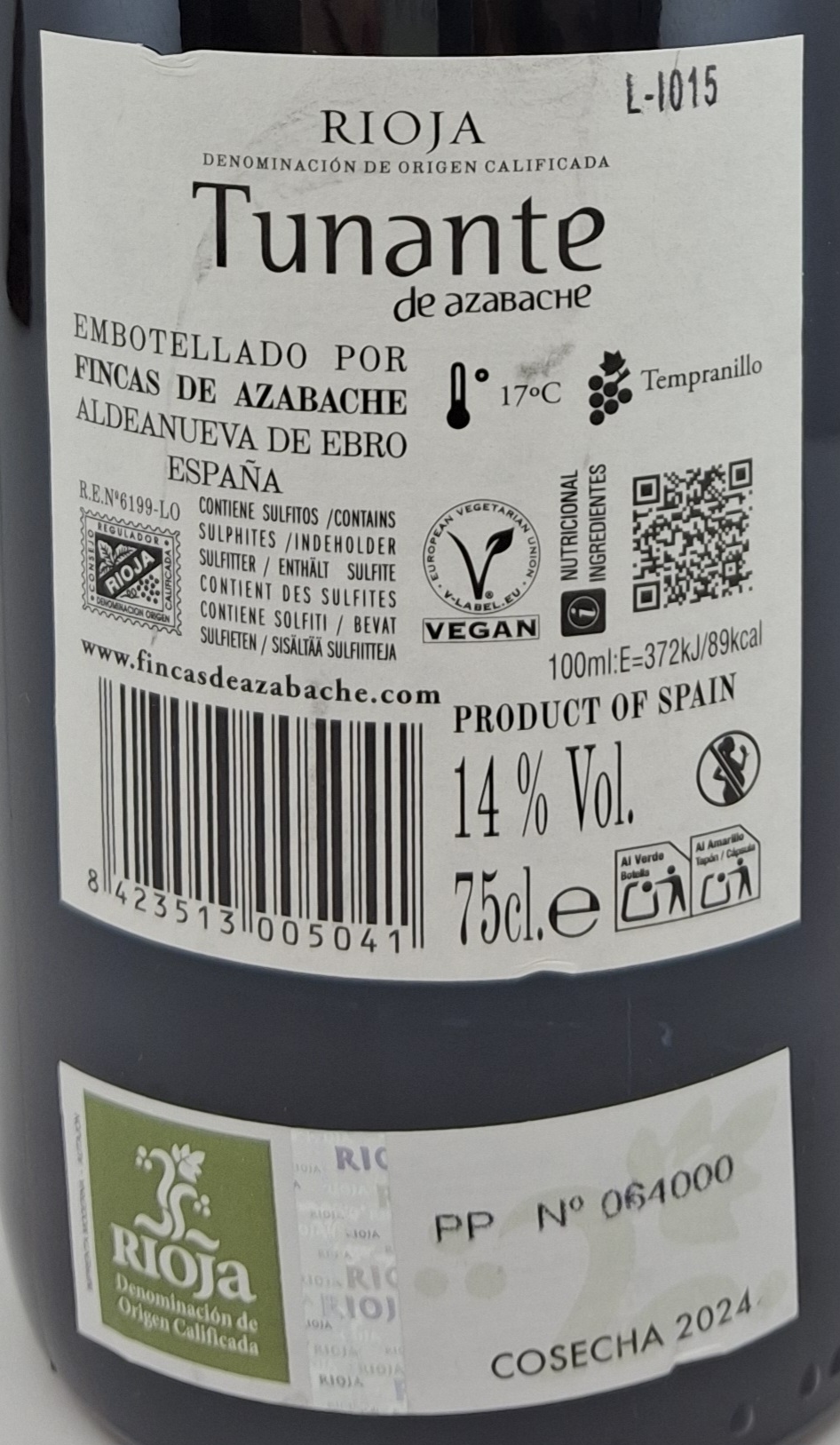 VINO TINTO TUNANTE DE AZABACHE - D.O. RIOJA