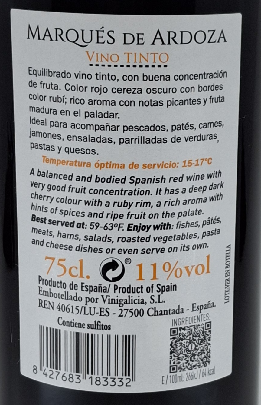 VINO TINTO MARQUES DE ARDOZA
