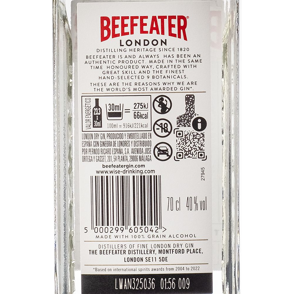 GINEBRA BEEFEATER LONDON DRY GIN PREMIUM - 70cl.