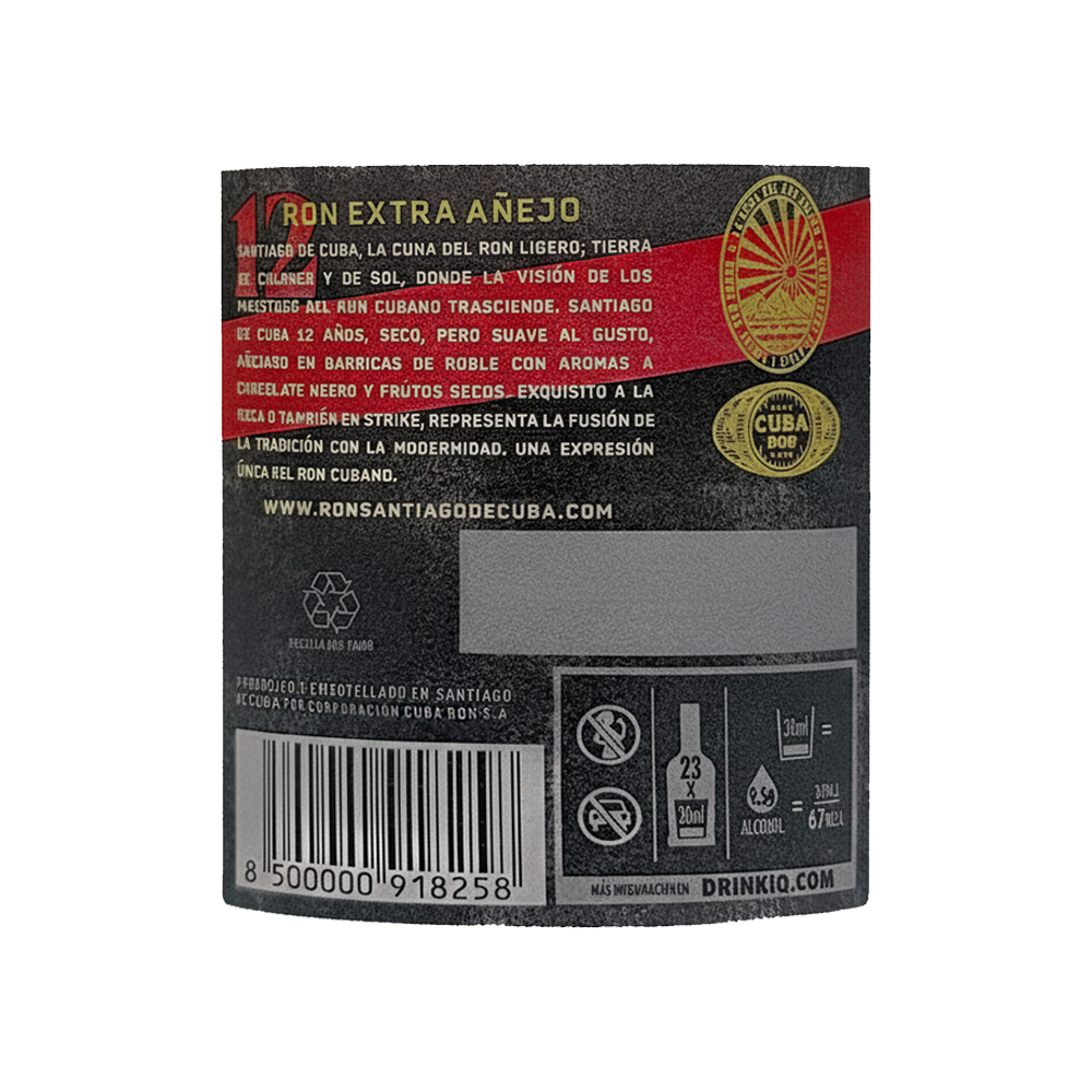 RON SANTIAGO DE CUBA EXTRA AÑEJO 12 AÑOS - 70cl.