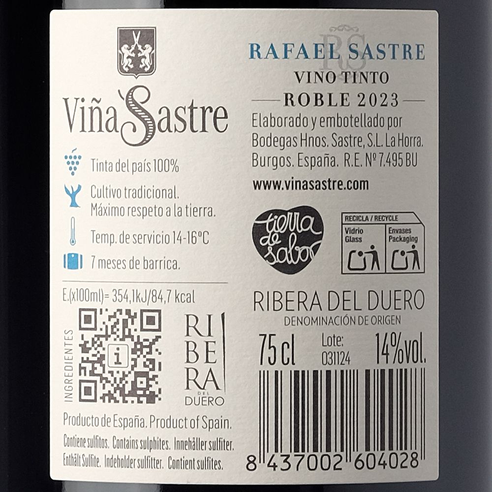 VINO TINTO VIÑA SASTRE ROBLE RAFAEL SASTRE