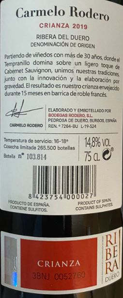 VINO TINTO CARMELO RODERO - CRIANZA
