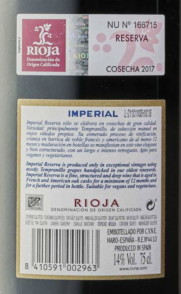 VINO TINTO RIOJA IMPERIAL - RESERVA
