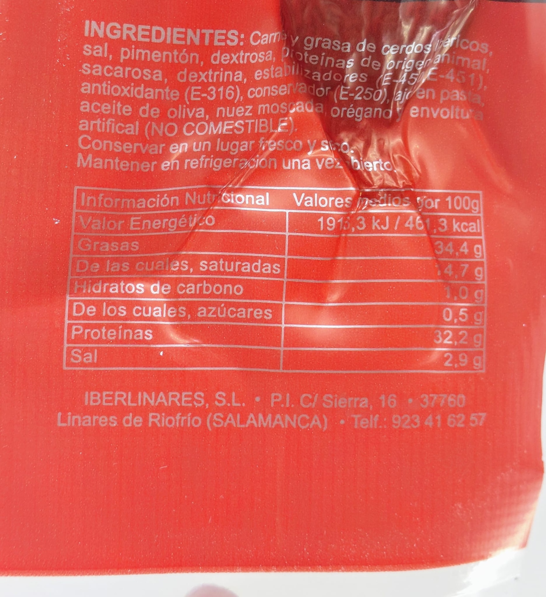 CHORIZO IBERICO DE BELLOTA MONTEHONFRIA - 250g.