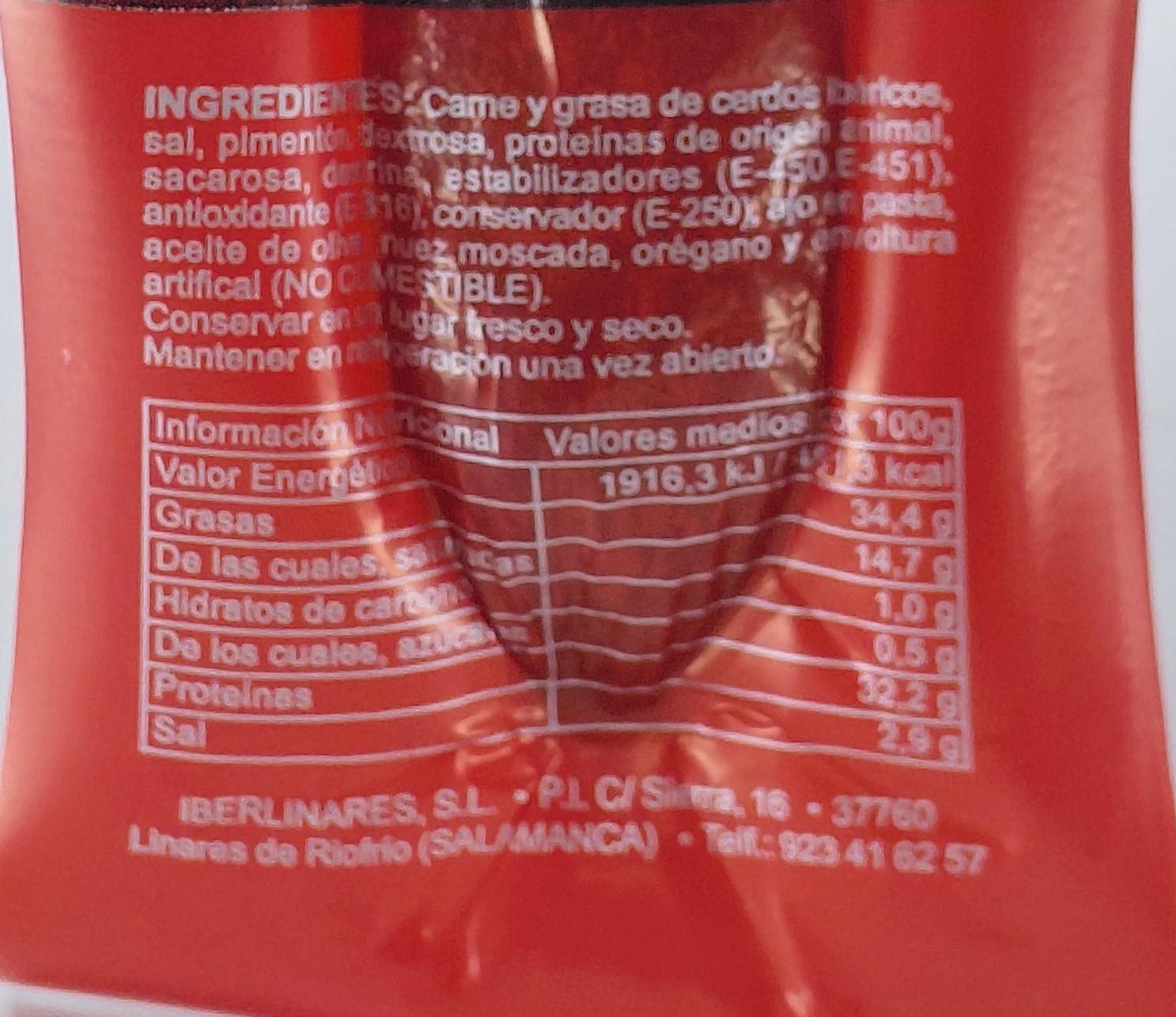 CHORIZO IBERICO DE BELLOTA MONTEHONFRIA - 350g.