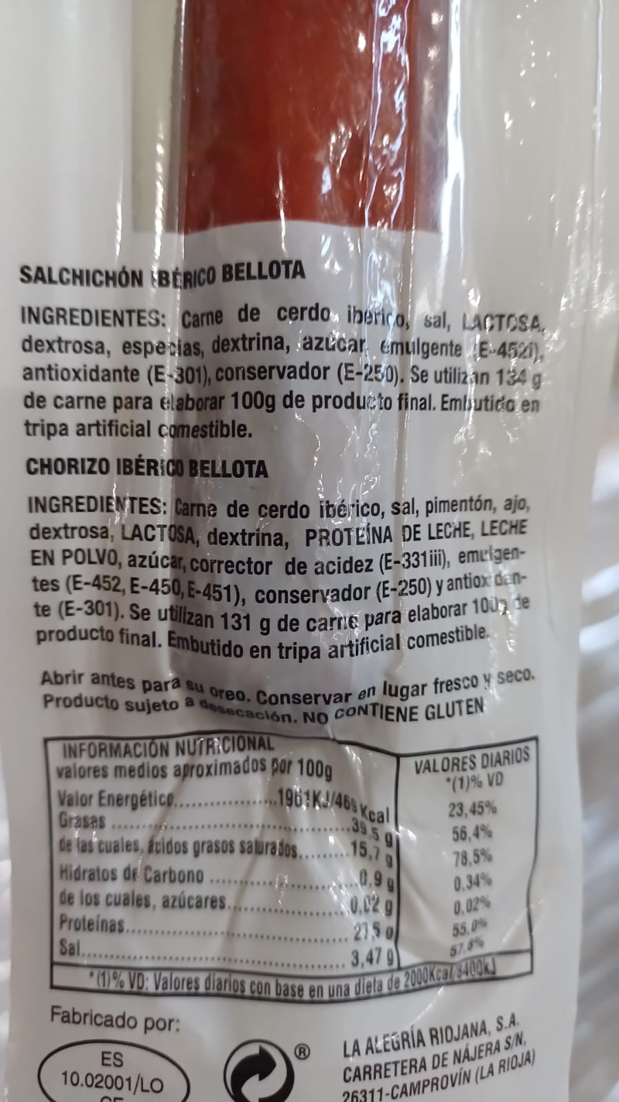 CHORIZO IBERICO DE BELLOTA MONTELUZ - 150g.