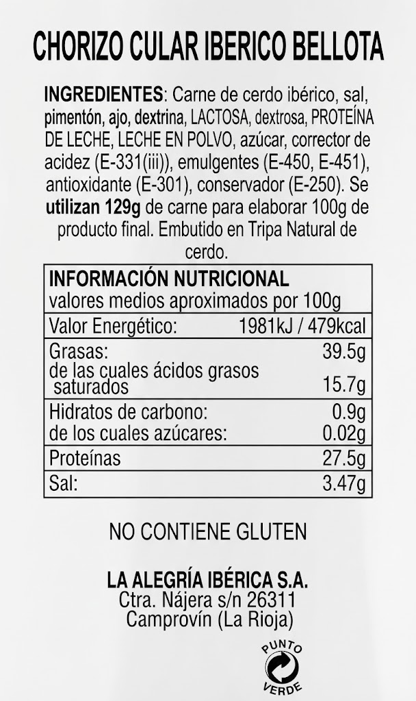 CHORIZO IBERICO DE BELLOTA CULAR MONTELUZ - 450g.