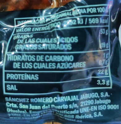 CHORIZO DE BELLOTA 100% IBÉRICO JABUGUITOS SANCHEZ ROMERO CARVAJAL - 240g.