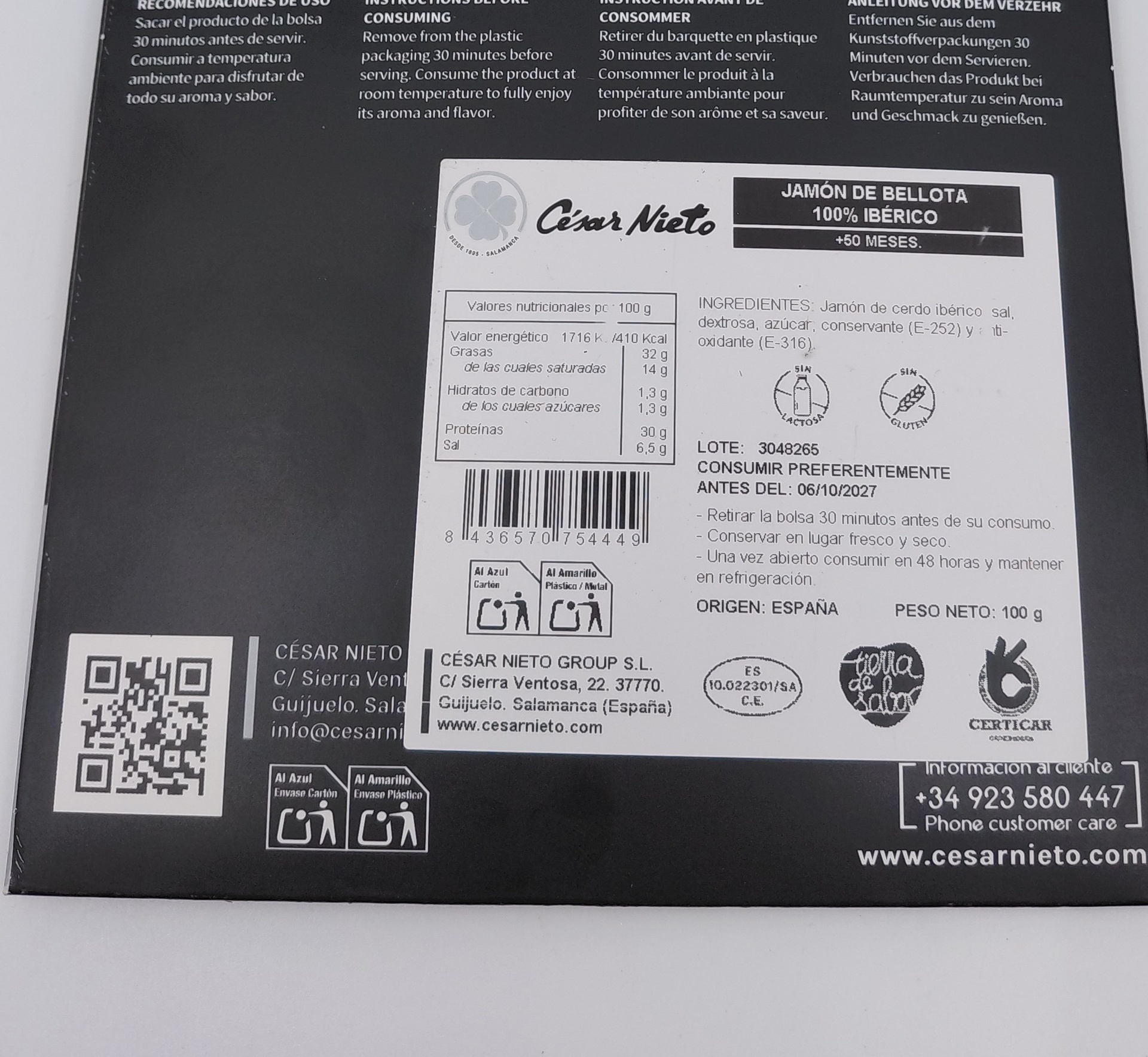 JAMON LONCHEADO 50% IBERICO DE BELLOTA CESAR NIETO - 100g.