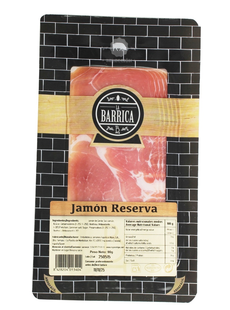 SOBRE JAMON CASTILLA AÑEJO RESERVA LA BARRICA FORMATO ESTRECHO - 90g.