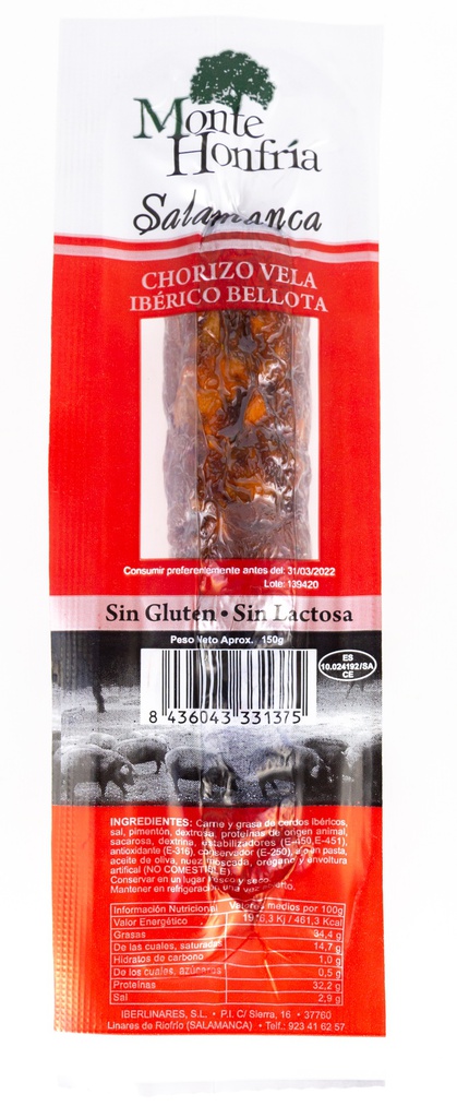 CHORIZO IBERICO DE BELLOTA MONTEHONFRIA - 150g.